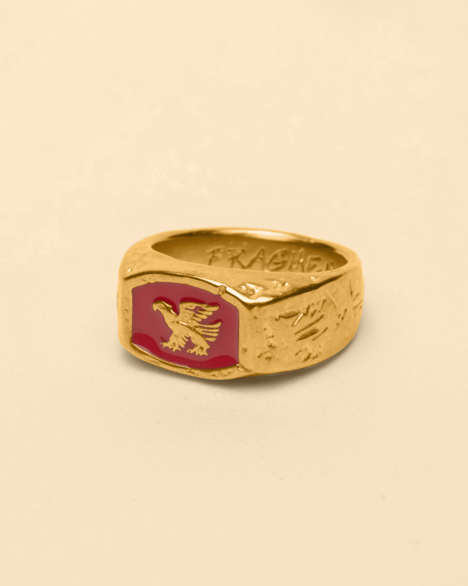 Chevalière Or – Eagle – Aigle, Fond Rouge – Fragment Studio