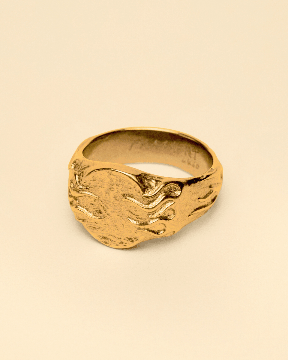 Chevalière Or – Flame – Flamme Gravée – Fragment Studio