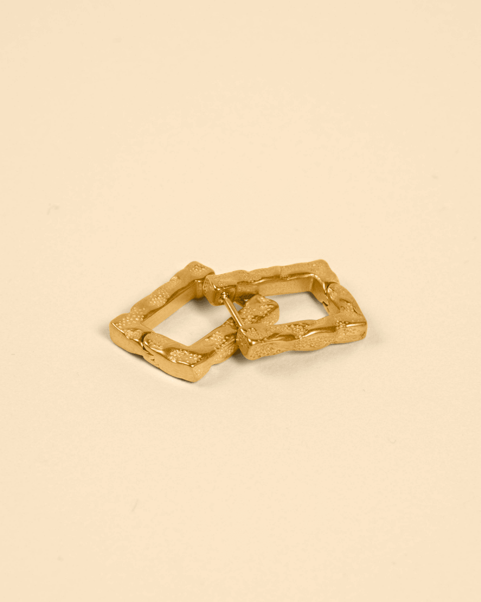 Gold Hoop Earrings – Frame – Square Huggies – Fragment Studio