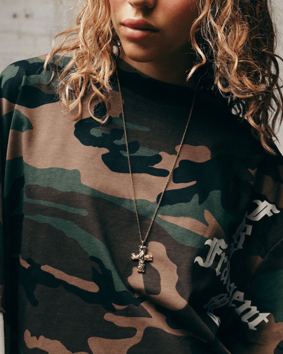 Gold Necklace – Gem Cross – Crystal Cross Pendant – Fragment Studio