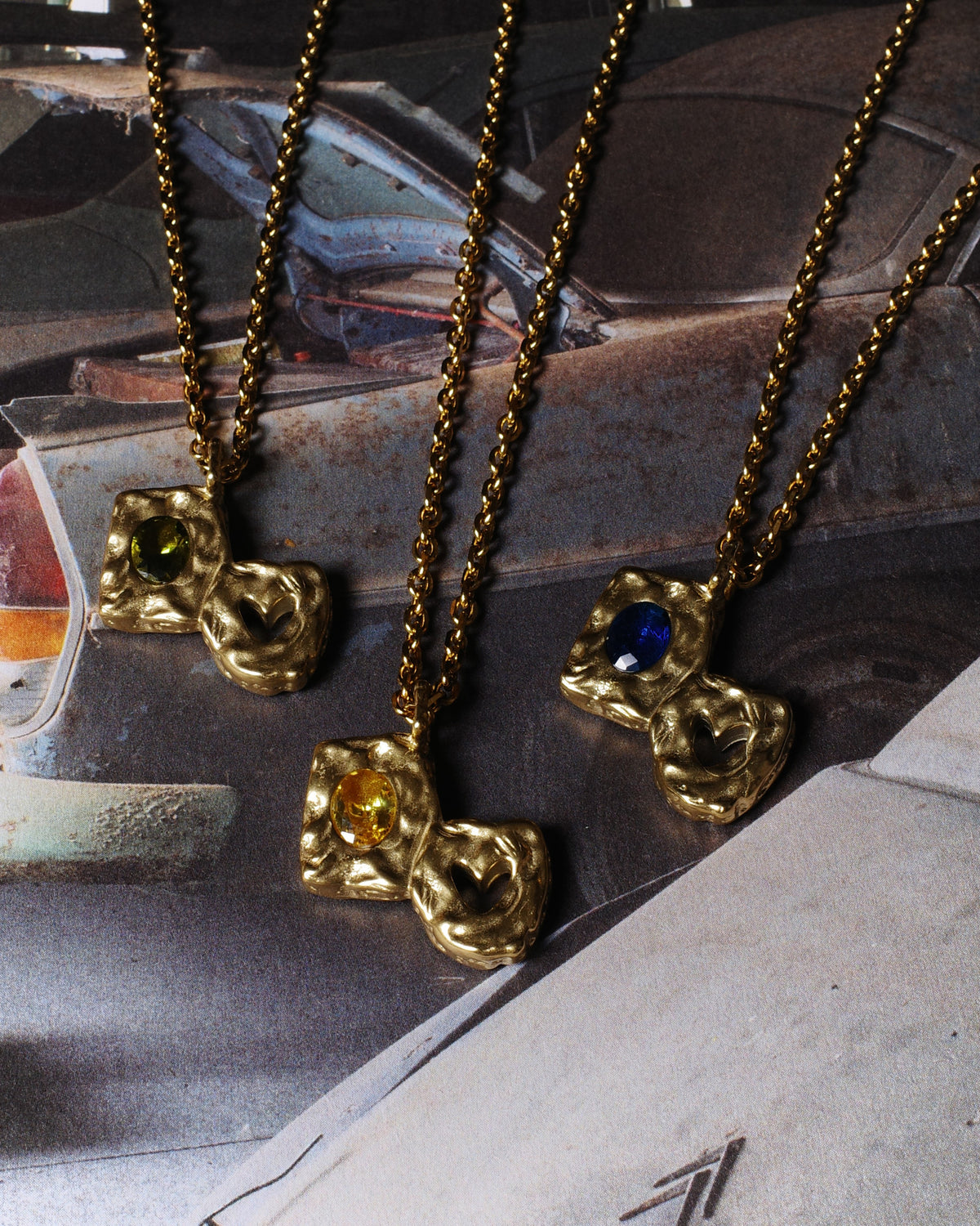 Collier Or – Heartless – Pendentif Pierres Bleues – Fragment Studio