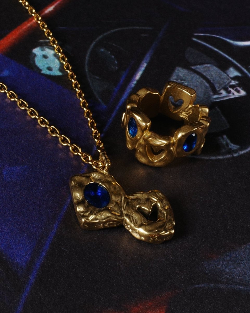 Collier Or – Heartless – Pendentif Pierres Bleues – Fragment Studio