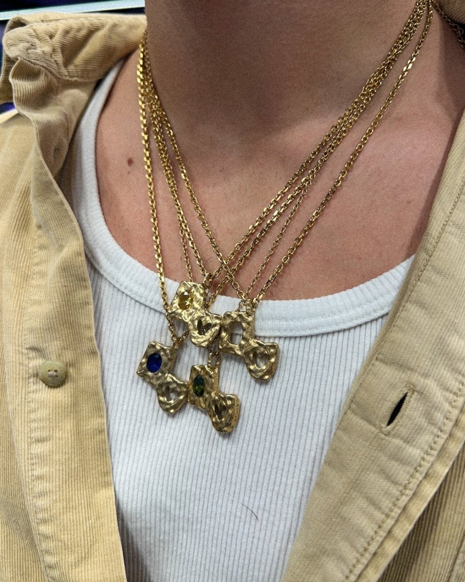 Collier Or – Heartless – Pendentif Pierres Bleues – Fragment Studio