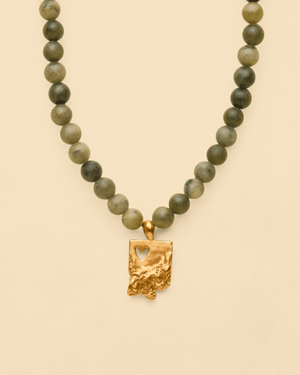 Gold Bead Necklace – Heartless Riviera – Khaki Stones – Fragment Studio