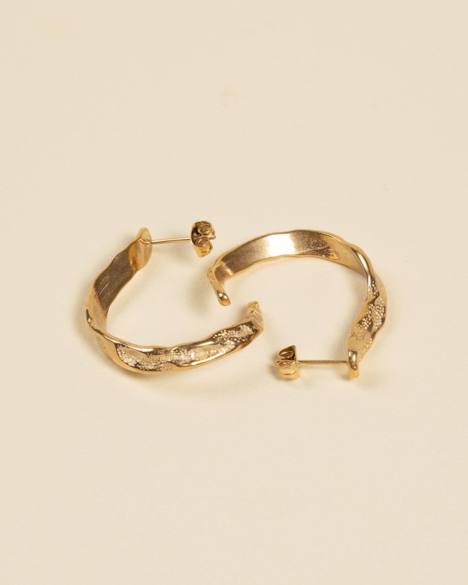 Gold Hoop Earrings – Hook – Open Textured Hoops – Fragment Studio