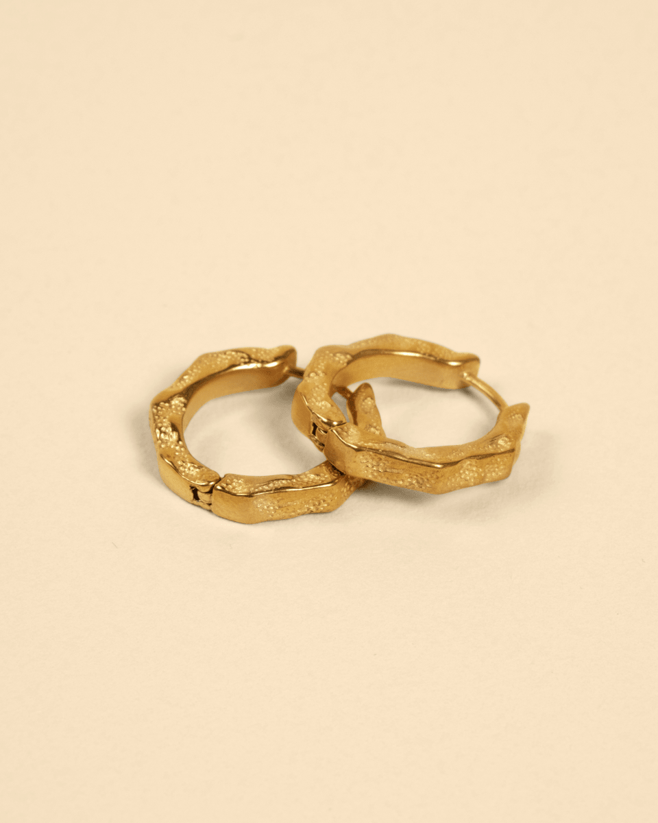Gold Hoop Earrings – Infinite – Textured Huggies – Fragment Studio