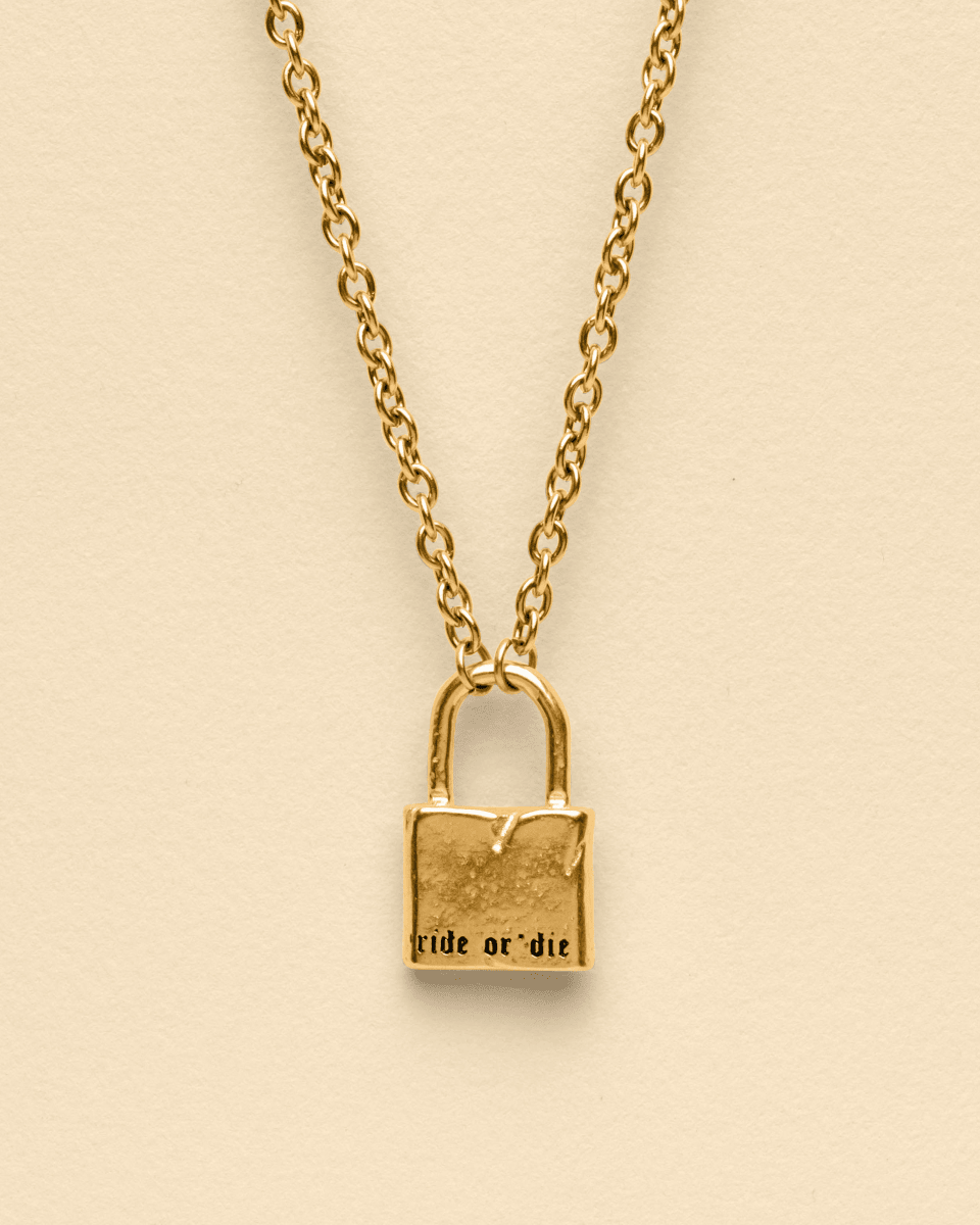 Gold Necklace – Ride or Die – Padlock Pendant – Fragment Studio
