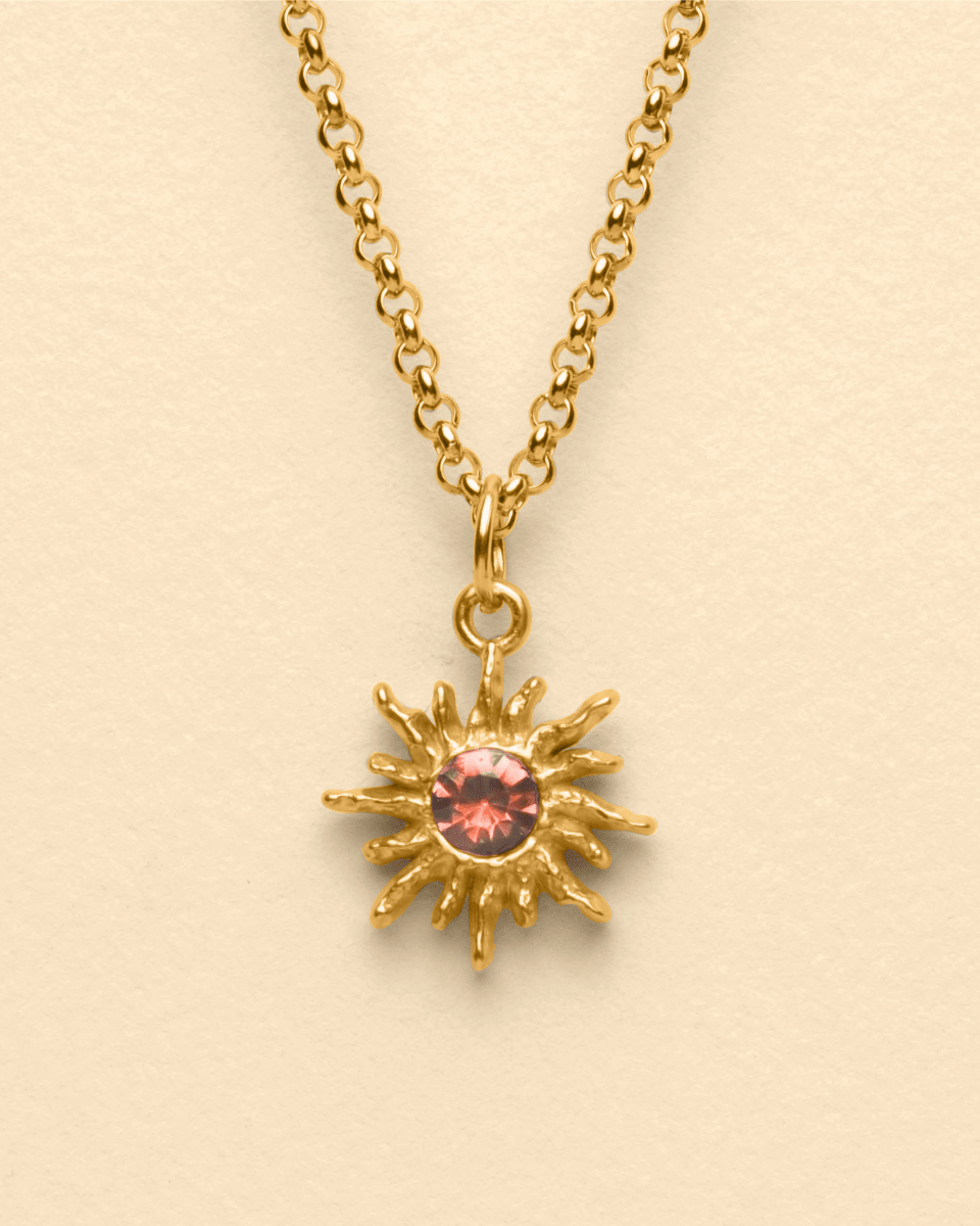 Gold Necklace – Solar Flare – Red Sun Pendant – Fragment Studio