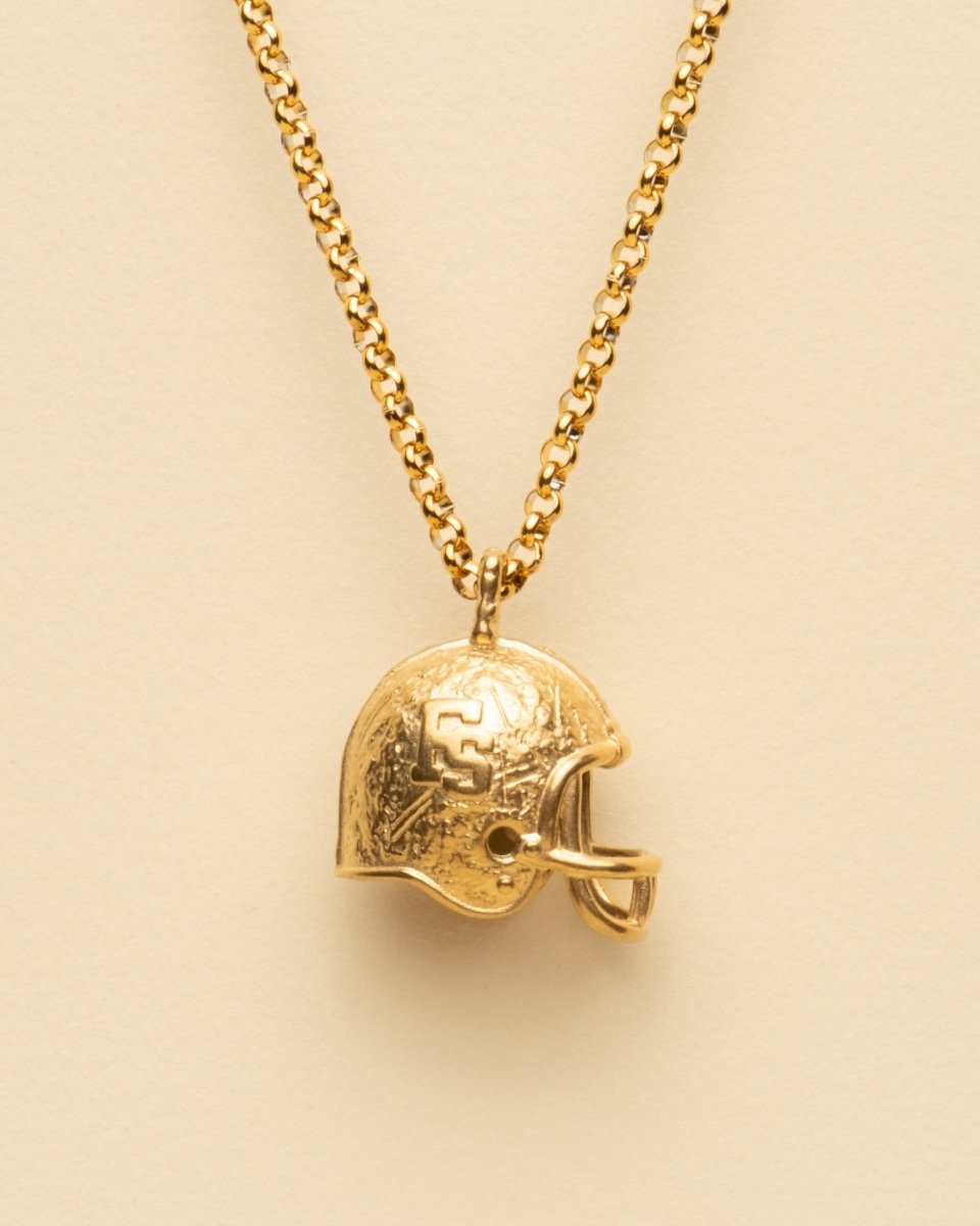 bronze football helmet GOLD GOLD FOOTBALL HELMET PENDANT - 18-Carat GOLD PVD Plating - Fragment Studio Varsity Collection