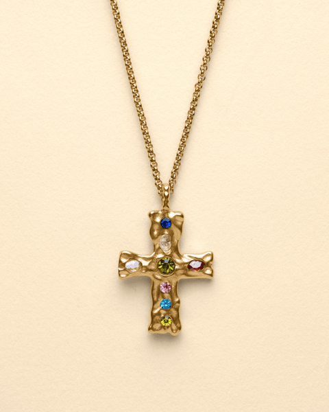 GEM CROSS NECKLACE [GOLD]