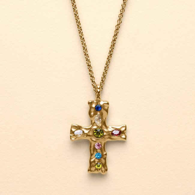 GEM CROSS NECKLACE [GOLD] - FRAGMENT STUDIO