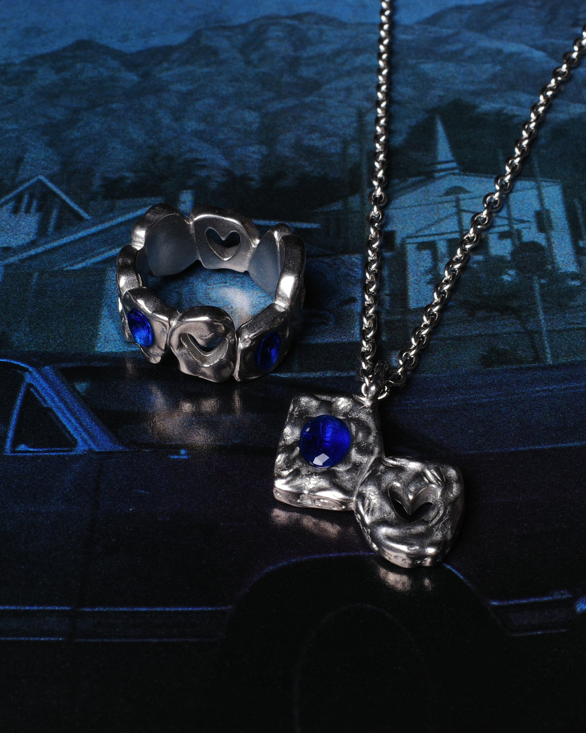 Collier Argent – Heartless – Pendentif Pierres Bleues – Fragment Studio