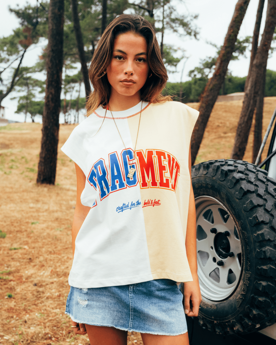SPLIT VARSITY SLEEVELESS TEE - FRAGMENT STUDIO