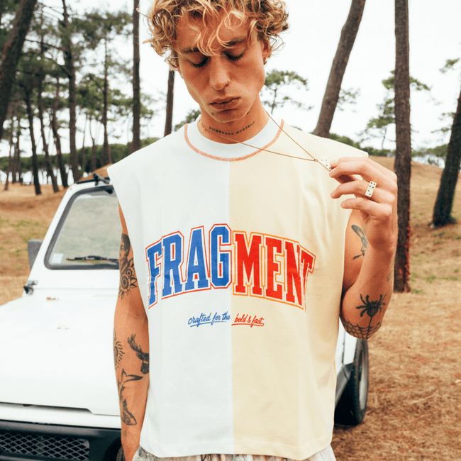 SPLIT VARSITY SLEEVELESS TEE - FRAGMENT STUDIO